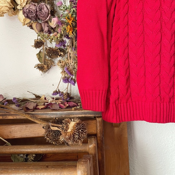 Lands' End Red Cable Knit Sweater - Picture 3 of 3
